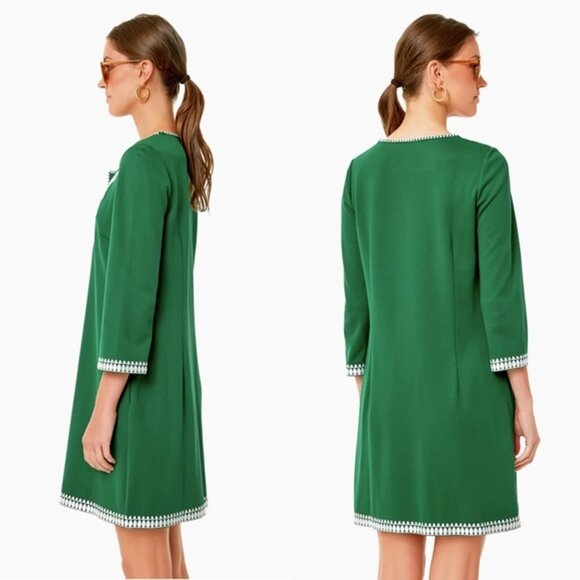 Tuckernuck NEW Miguelina Green Embroidered Shift Mini Dress Size 2XS - Picture 2 of 10